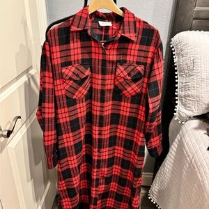 Bluivy Red and Black Plaid Women's Button Down Shirt Dress